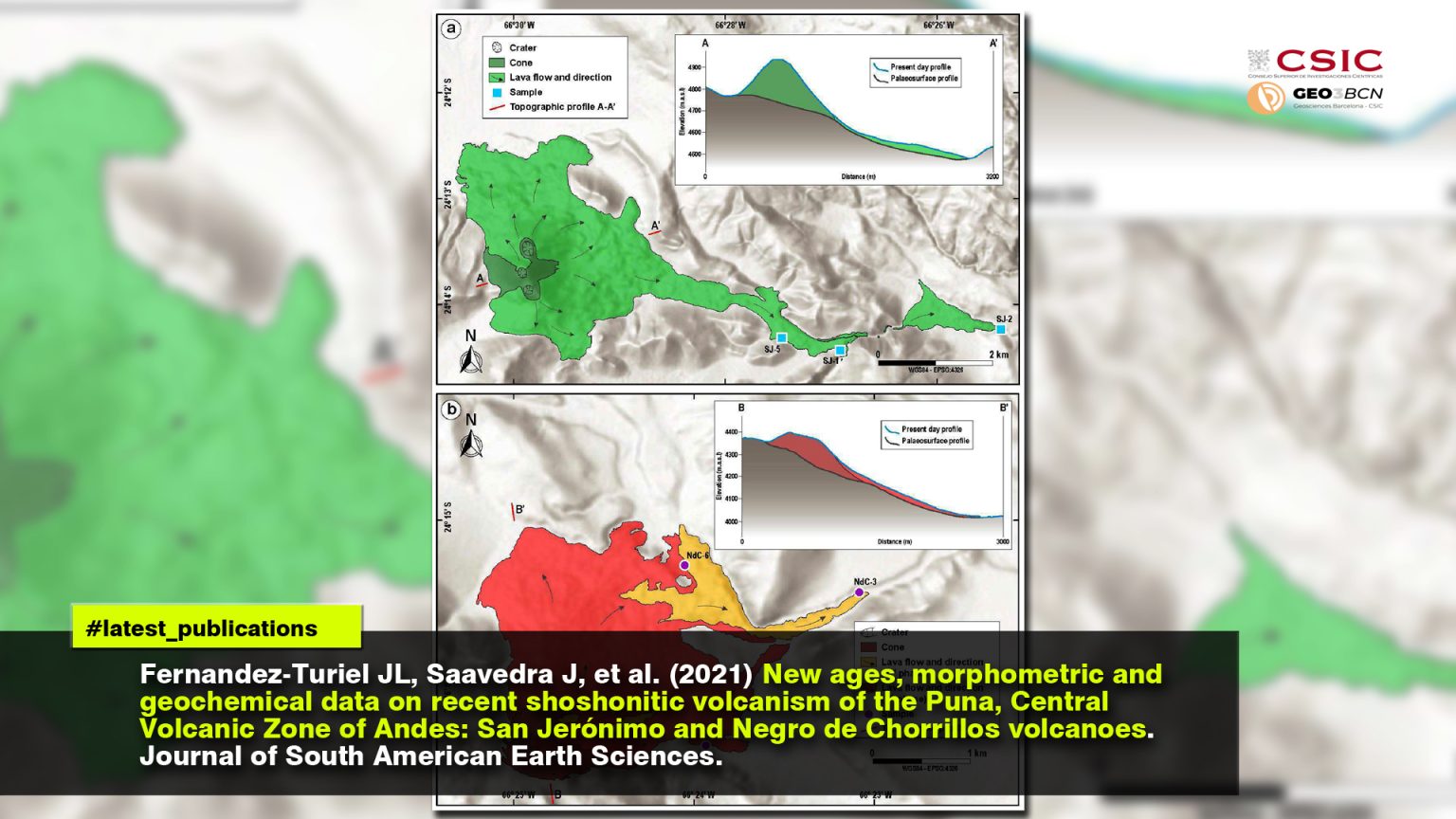 New ages, morphometric and geochemical data on recent shoshonitic volcanism of the Puna, Central Volcanic Zone of Andes: San Jerónimo and Negro de Chorrillos volcanoes