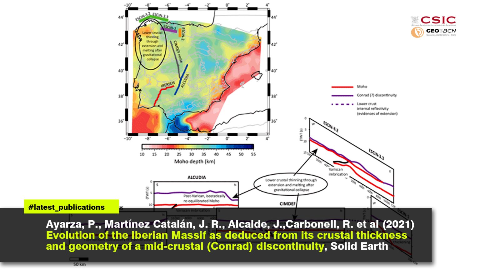 Evolution of the Iberian Massif as deduced from its crustal thickness and geometry of a mid-crustal (Conrad) discontinuity